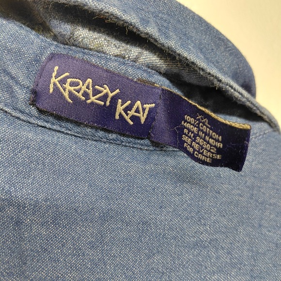 Krazy Kat Reversible Women's Size XXL Button Up Floral 100% Cotton Denim Look - Picture 10 of 11